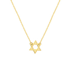 14k Yellow Gold Mini Star Of David Pendant Adjustable Necklace, 16" to 18"