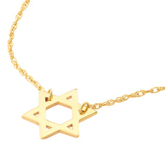 14k Yellow Gold Mini Star Of David Pendant Adjustable Necklace, 16" to 18"