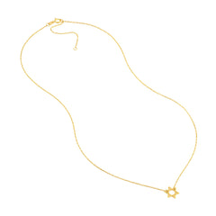 14k Yellow Gold Mini Star Of David Pendant Adjustable Necklace, 16" to 18"