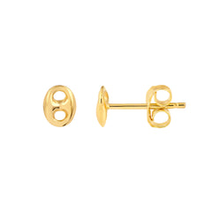 14K Yellow Gold Mariner Link Button Stud Earrings. 7mm