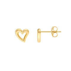 14K Yellow Gold Open Heart Stud Earrings, 6mm