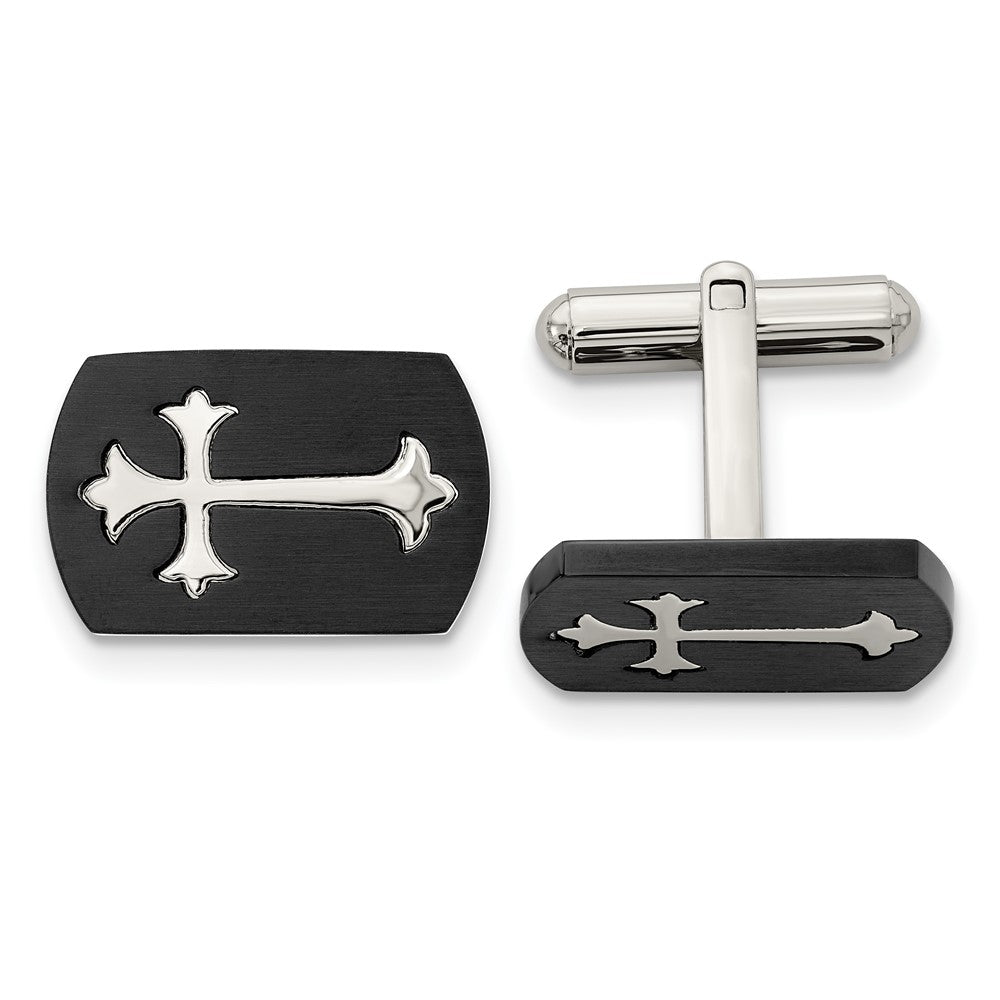Chisel Stainless Steel Brushed and Polished Black IP-Plated Cross Cufflinks fine designer jewelry for men and women