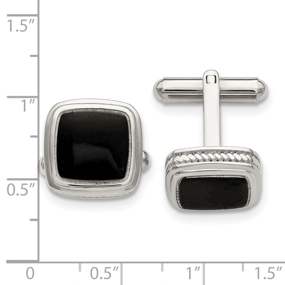Chisel Stainless Steel Polished Black IP-Plated Textured Edge Cufflinks fine designer jewelry for men and women