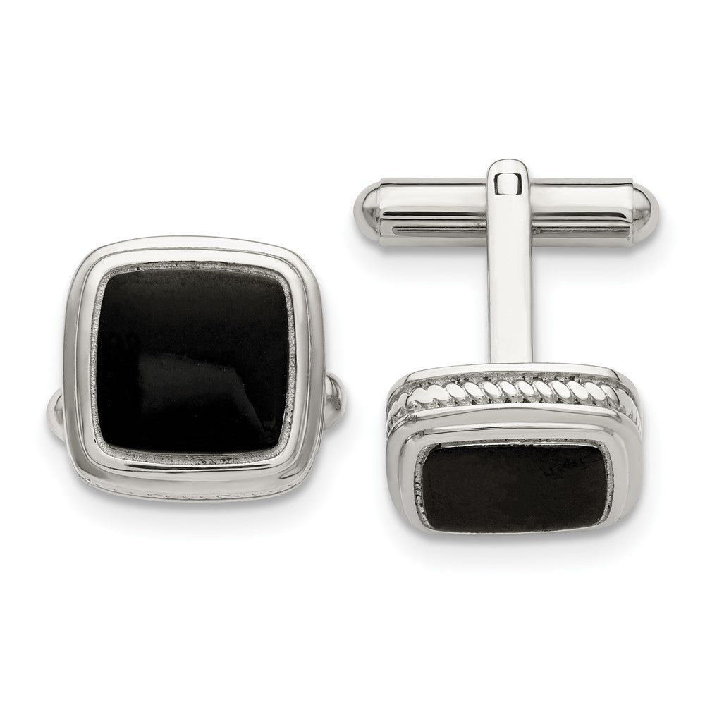 Chisel Stainless Steel Polished Black IP-Plated Textured Edge Cufflinks fine designer jewelry for men and women