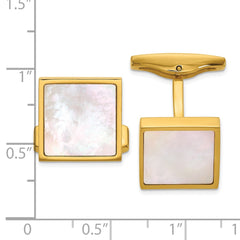 Chisel Stainless Steel Polished Yellow IP-Plated with Mother of Pearl Inlay Cuff Links fine designer jewelry for men and women