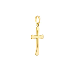 14K Yellow Gold Cross Pendant, Flared Edges, 1 Inch Length