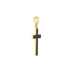 14K Yellow Gold Cross Pendant with Black Enamel, 1 Inch