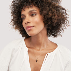 14K Yellow Gold Cross Pendant with Black Enamel, 1 Inch