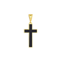 14K Yellow Gold Cross Pendant with Black Enamel, 1 Inch