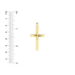 14K Yellow Gold Cross Pendant with Diamond-Cut Center Design, 35x15mm