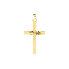 14K Yellow Gold Cross Pendant with Diamond-Cut Center Design, 35x15mm