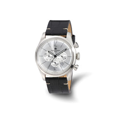 Mens Charles Hubert Stainless Steel Leather Band 46mm Dual Time Watch