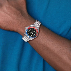 Charles Hubert Stainless Steel Black Dial Red/Blue Bezel Men's Watch