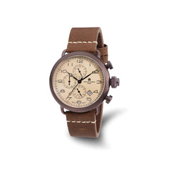 Mens Charles Hubert Brown IP-plated Leather Band 46mm Dual Time Watch