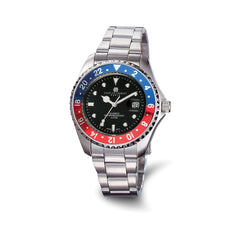 Charles Hubert Stainless Steel Black Dial Red/Blue Bezel Men's Watch