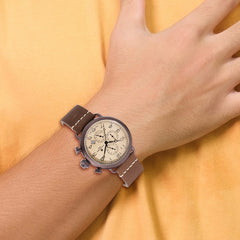 Mens Charles Hubert Brown IP-plated Leather Band 46mm Dual Time Watch