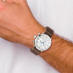 Charles Hubert Men's Stainless Brown Leather Band 46mm Dual Time Watch