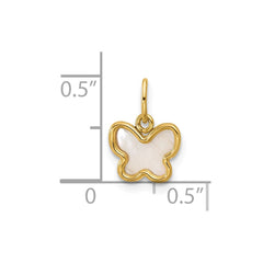 14K Yellow Gold Mother of Pearl Butterfly Pendant Charm, 13x9mm