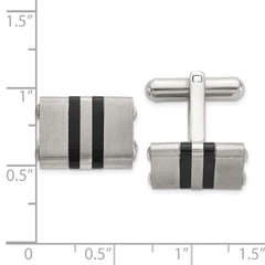 Chisel Stainless Steel Brushed and Polished Black IP - Plated Striped Cuff Links - JewelryAffairs