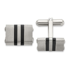 Chisel Stainless Steel Brushed and Polished Black IP - Plated Striped Cuff Links - JewelryAffairs