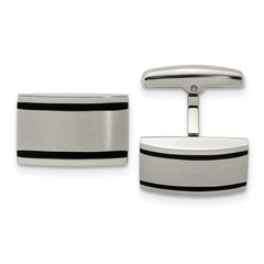 Chisel Stainless Steel Brushed and Polished Black Rubber Rectangle Cufflinks - JewelryAffairs