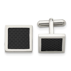 Chisel Stainless Steel Polished Black Carbon Fiber Inlay Square Cufflinks - JewelryAffairs