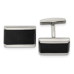 Chisel Stainless Steel Polished Black Onyx Rectangle Cufflinks - JewelryAffairs