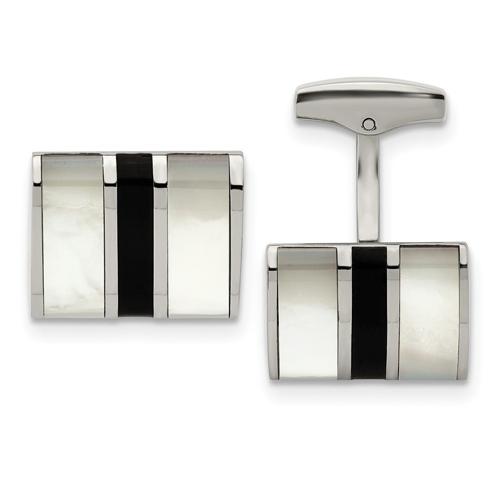 Chisel Stainless Steel Polished Mother Of Pearl and Black Onyx Cufflinks - JewelryAffairs
