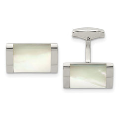 Chisel Stainless Steel Polished Mother of Pearl Rectangle Cufflinks - JewelryAffairs