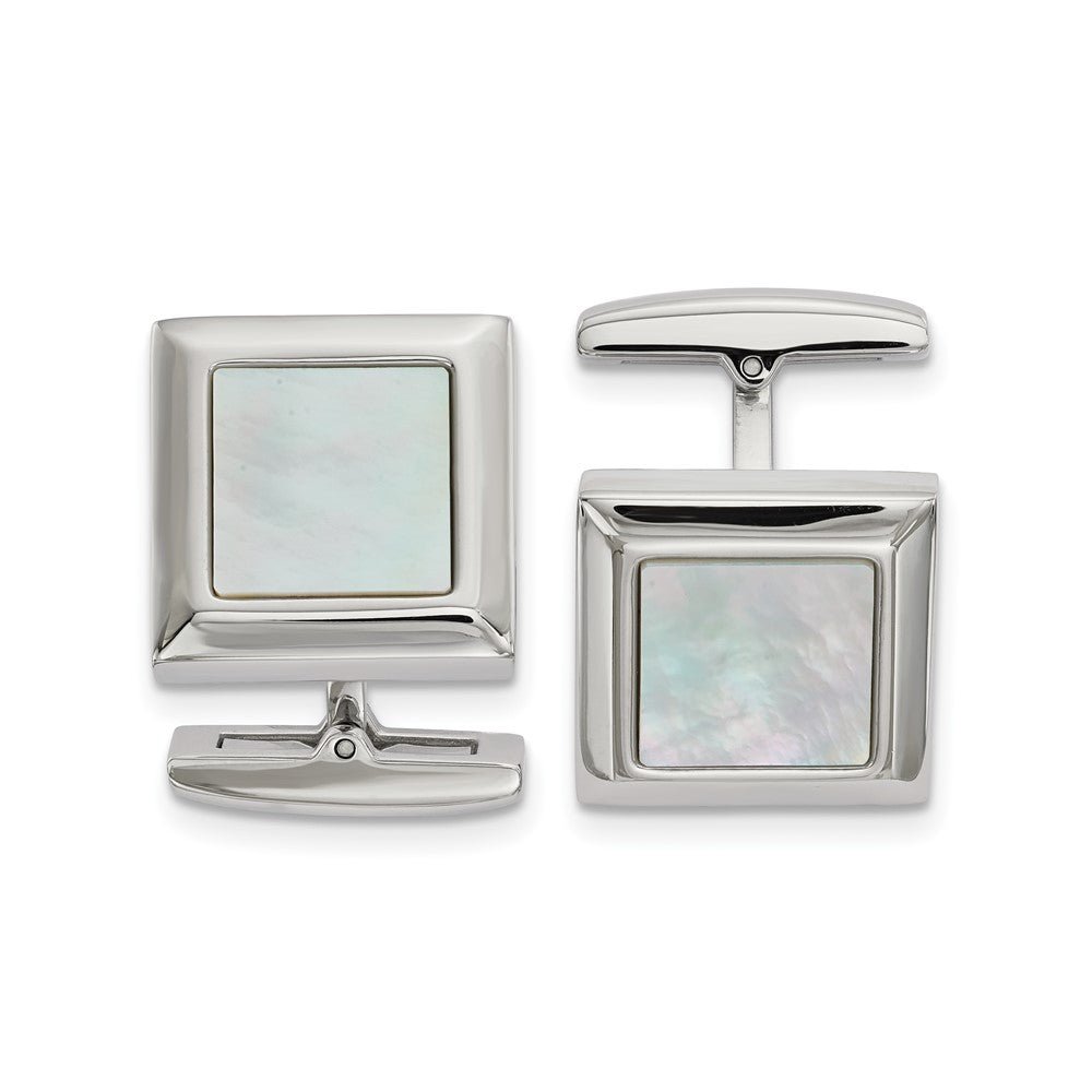 Chisel Stainless Steel Polished Mother of Pearl Square Cufflinks - JewelryAffairs