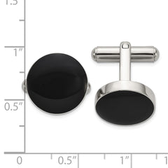 Chisel Stainless Steel Polished with Black Enameled Center Cuff Links - JewelryAffairs