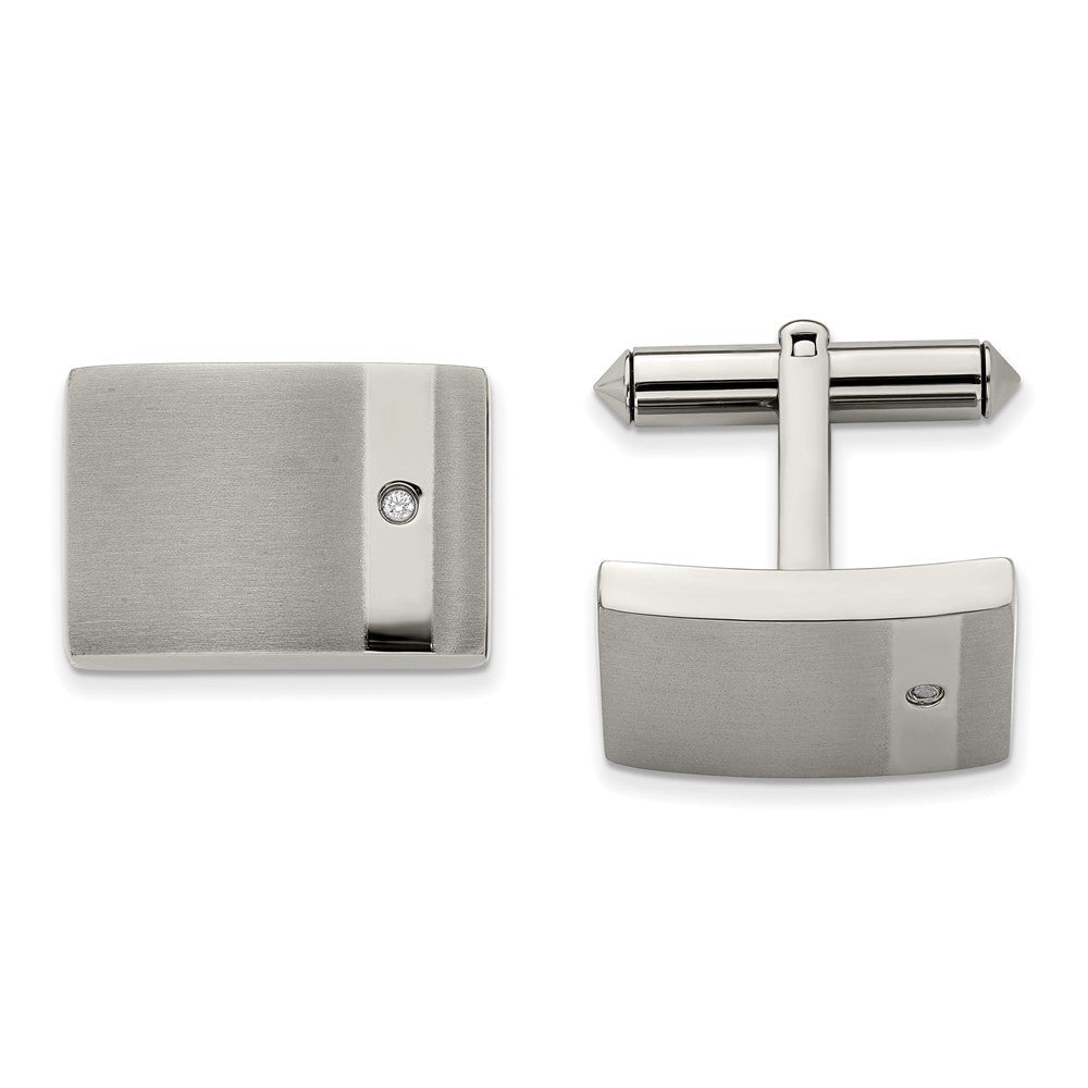 Chisel Titanium Brushed and Polished with CZ Cufflinks - JewelryAffairs