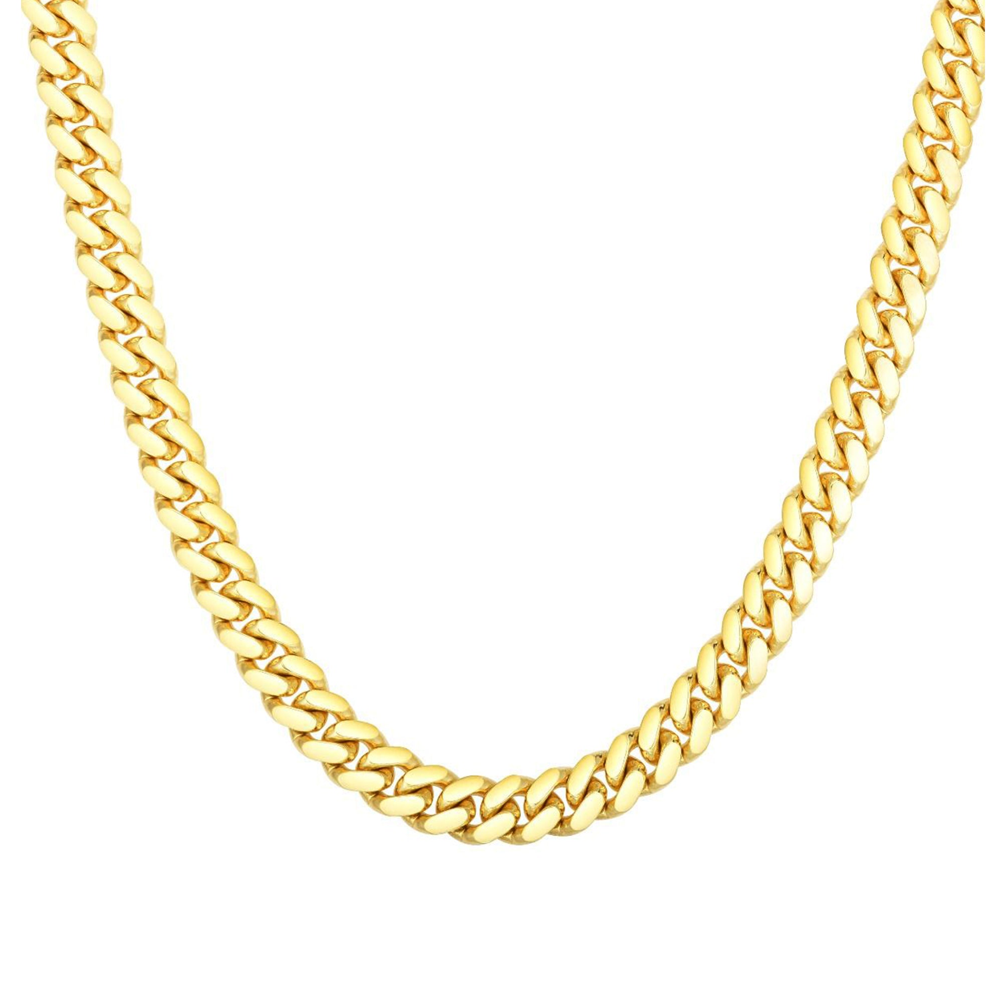14k Yellow Solid Gold Miami Cuban Link Chain Necklace, Width 8.2mm fine designer jewelry for men and women