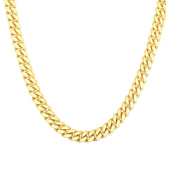 14k Yellow Solid Gold Miami Cuban Link Chain Necklace, Width 8.2mm fine designer jewelry for men and women