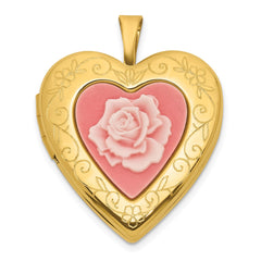 Gold - Plated Sterling Silver Heart Locket with Pink Rose Cameo, 20mm - JewelryAffairs