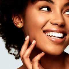 14k Yellow Gold Initial Letter Stud Earrings