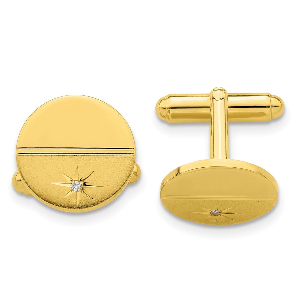 Kelly Waters Gold - plated .01 Ct. Diamond Polished and Satin Round Cuff Links - JewelryAffairs