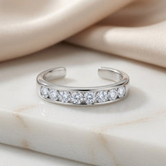 Sterling Silver Channel Set CZ Cuff Style Adjustable Toe Ring