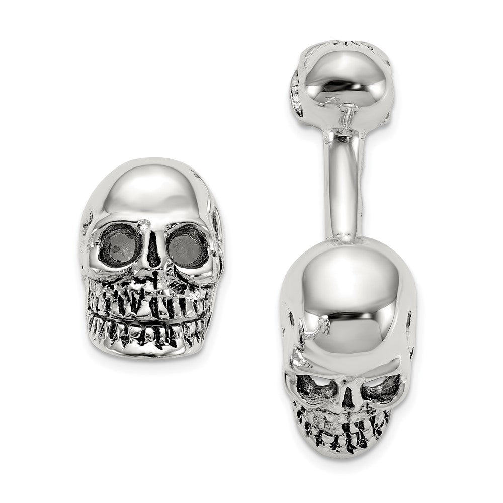 Sterling Silver Antiqued Black Ink Texture Moveable Skull Cuff Links - JewelryAffairs
