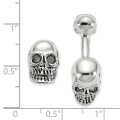 Sterling Silver Antiqued Black Ink Texture Moveable Skull Cuff Links - JewelryAffairs