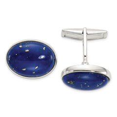 Sterling Silver Cabochon Lapis Cuff Links - JewelryAffairs