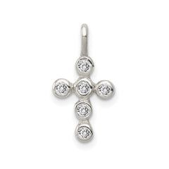 Sterling Silver Cross Pendant with Cubic Zirconia Stones, 14x10mm - JewelryAffairs