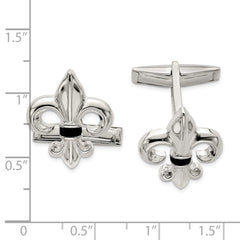 Sterling Silver Fleur De Lis WithOnyx Cuff Links - JewelryAffairs