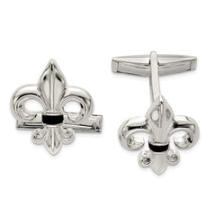 Sterling Silver Fleur De Lis WithOnyx Cuff Links - JewelryAffairs