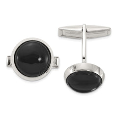 Sterling Silver Polished Round Onyx Cuff Links - JewelryAffairs