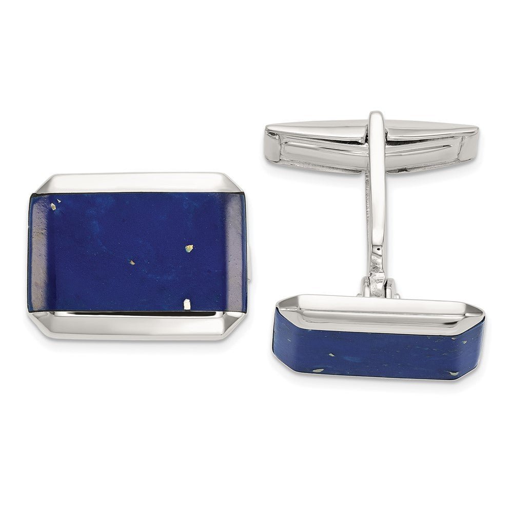 Sterling Silver Rectangle Lapis Cuff Links - JewelryAffairs