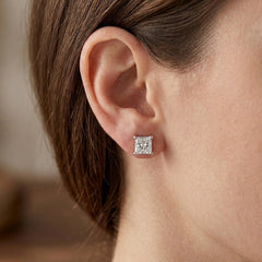 Sterling Silver Rhodium Finish Princess Cut Cubic Zirconia Stud Earring - JewelryAffairs