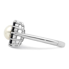 Sterling Silver Rhodium Plated 6mm Pearl and Sapphire Ring - JewelryAffairs