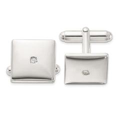 Sterling Silver Rhodium - plated Polished with CZ Square Cuff Links - JewelryAffairs