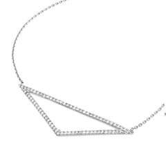 Sterling Silver Triangle Shaped Pendant CZ Necklace, 18" - JewelryAffairs